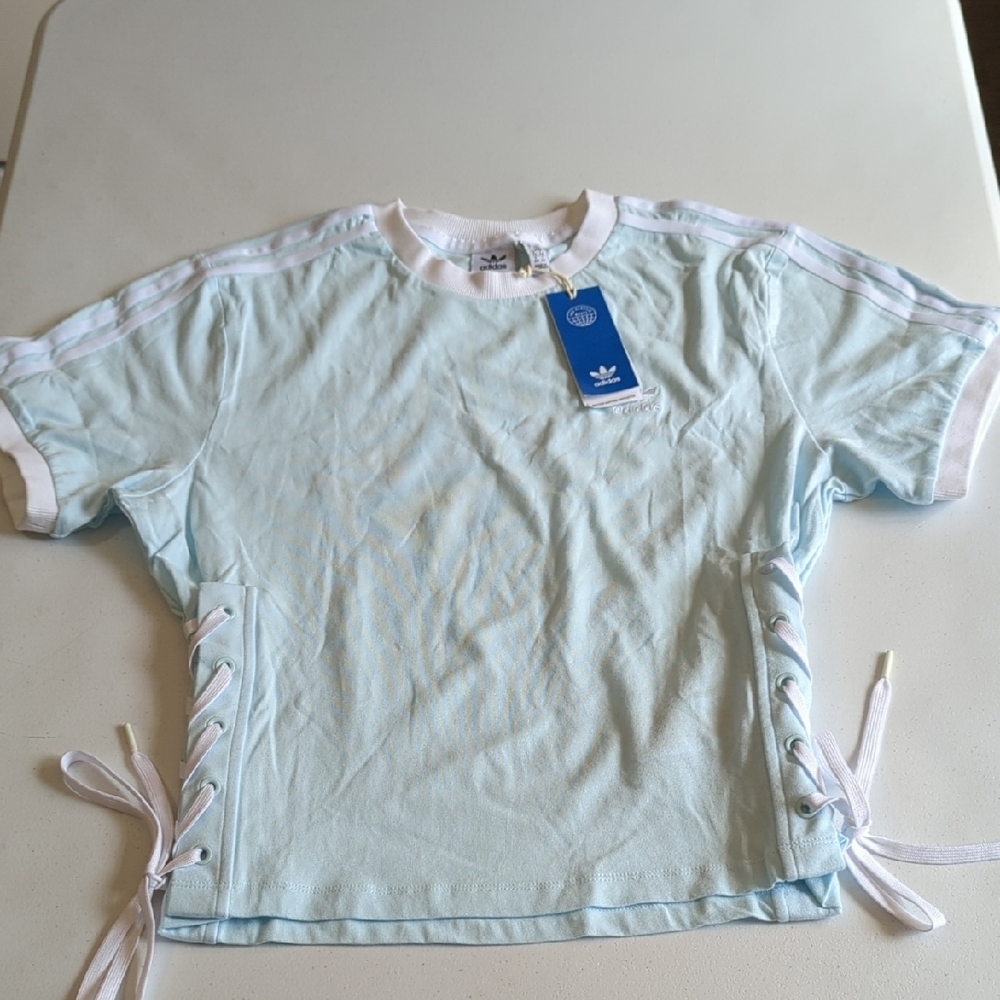 Adidas Women’s Light Blue Lace-Up Short Sleeve Tee